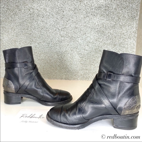 ♥️SOLD black leather Combat Boots Metal embossed - Picture 3 of 8
